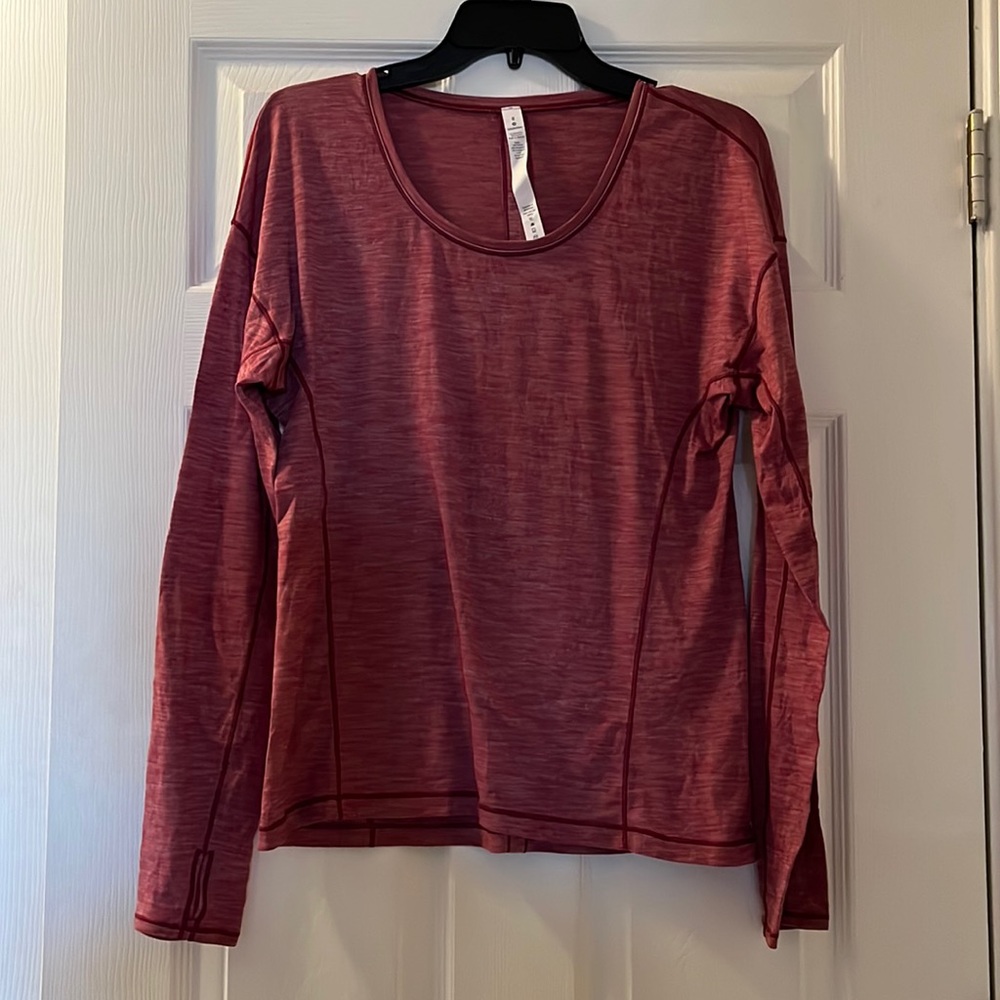 lululemon athletica long sleeve dark pink heathered shirt size 8 women’s top EUC